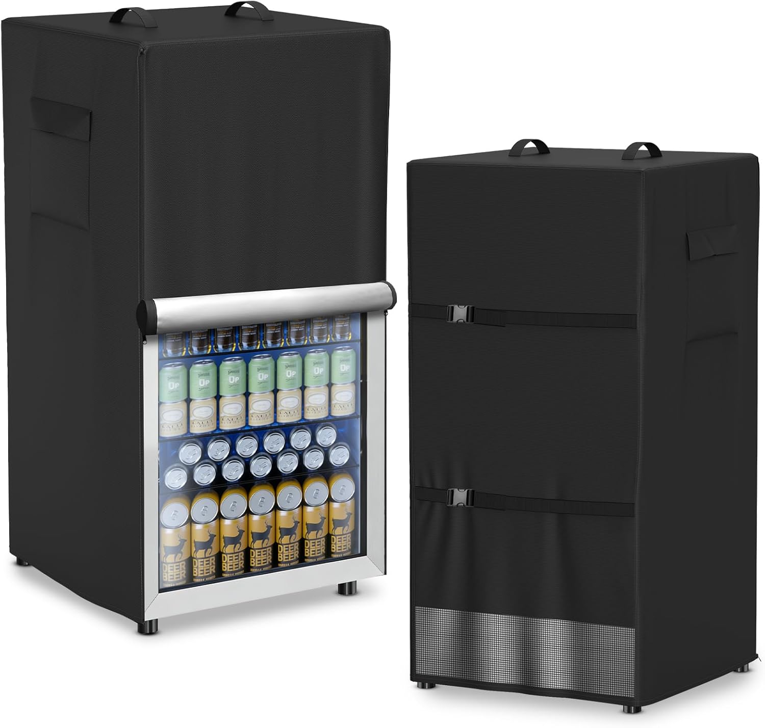 Refrigerator Cover Waterproof Dustproof Fridge Cover Outdoor Refrigerator Covers with Double Zipper and Large Mesh Vent Suitable for Upright Freezers/Beverage Refrigerators 33"D x 33"W x 67"H