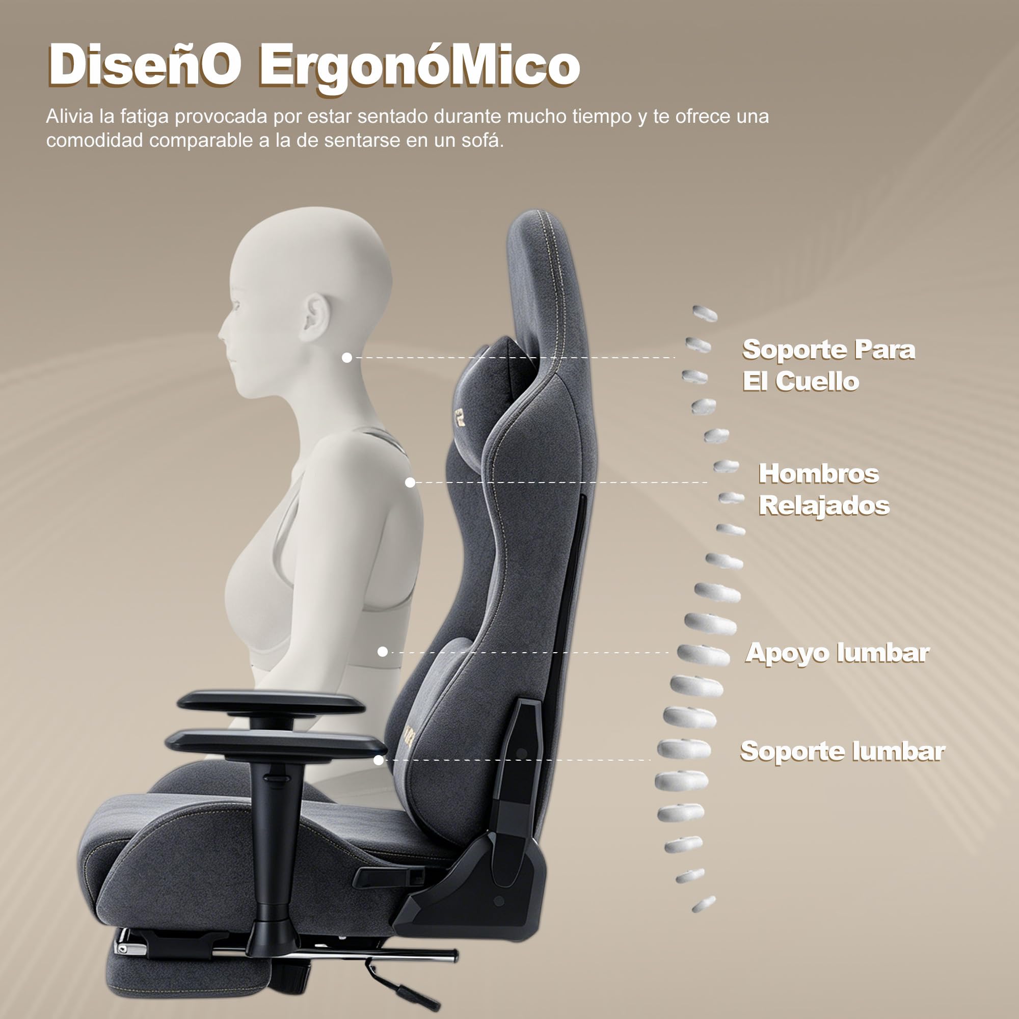 Symino Silla Gaming Ergonómica Reclinable con Reposapiés Ajustable, Soporte Lumbar y Reposacabezas Regulable, Altura Ajustable para Adultos hasta 200kg (Gamuza Artificial,Grey)