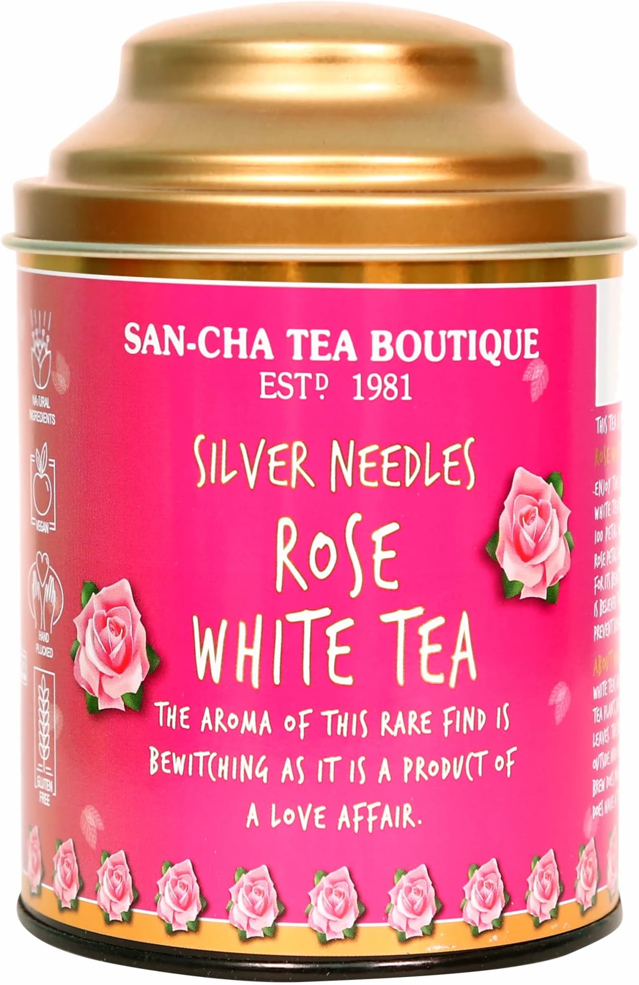 Sancha Tea Boutique, Rose White Tea, 75g Loose Leaves | Antioxidant-Rich White Tea with 100 Petal Wild Rose | Detox, Skin Rejuvenation & Relaxation Tea