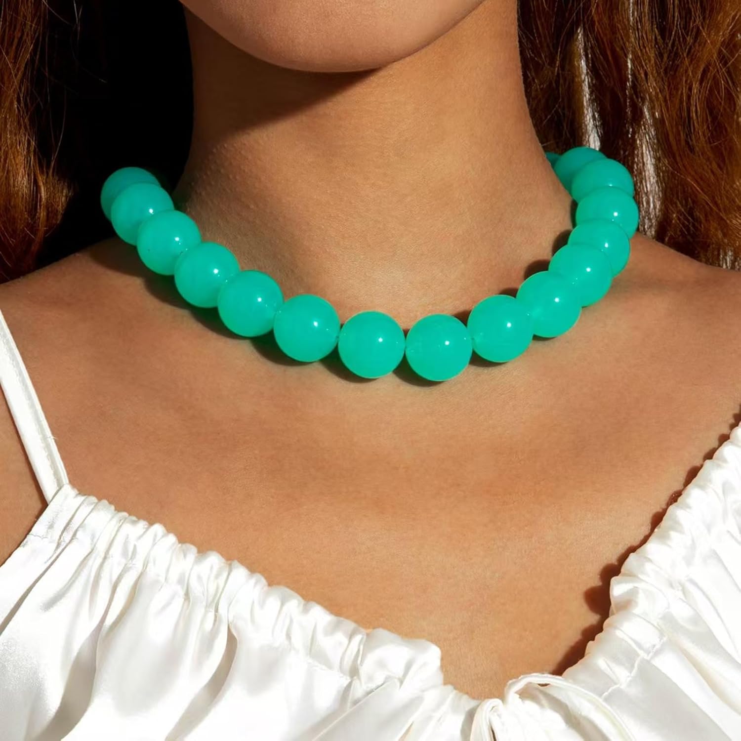 Chunky Beaded Necklace for Women Handmade Colorful Acrylic Bead Choker Necklaces Adjustable Big Round Beads Necklaces Statement Fashion Jewelry Accessories - Image 4