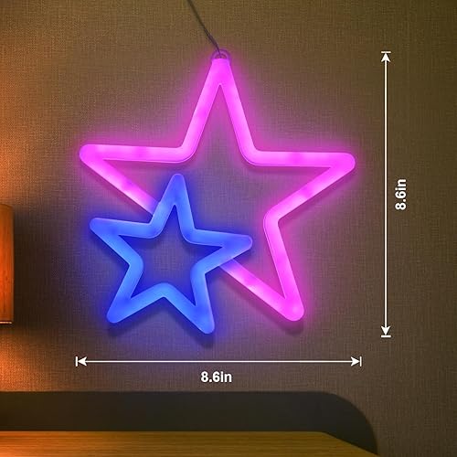 Miniatura 2 de Letreros de neón de estrellas, luces de neón rosas para decoración de pared, funcionan con pilas o USB, decoración de pared LED para regalo de