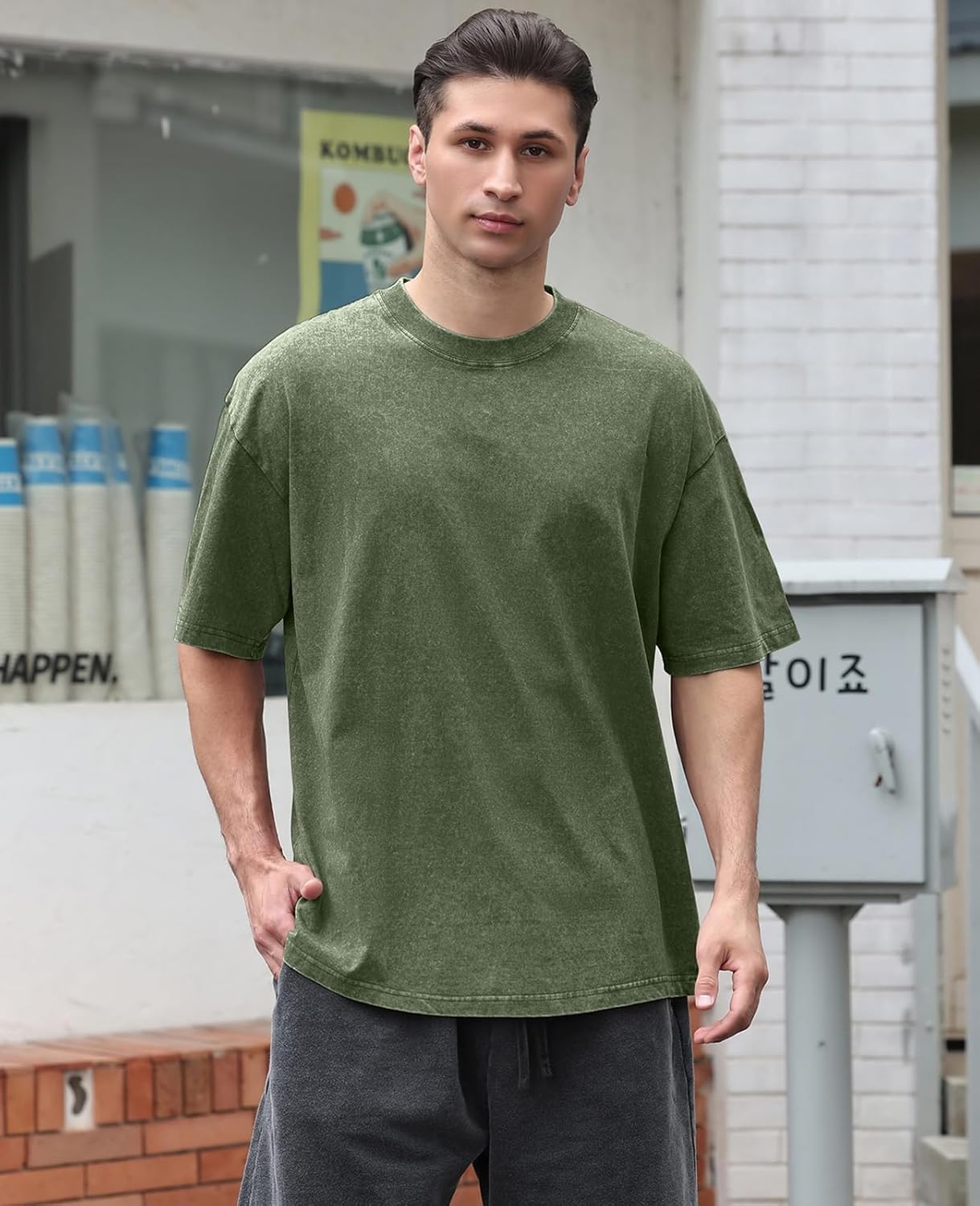 KEEPSHOWING Mens Oversized T Shirts Acid Wash Loose Fit Vintage Washed Tee Shirt Short Sleeve Streetwear Casual T-Shirts - Image 2