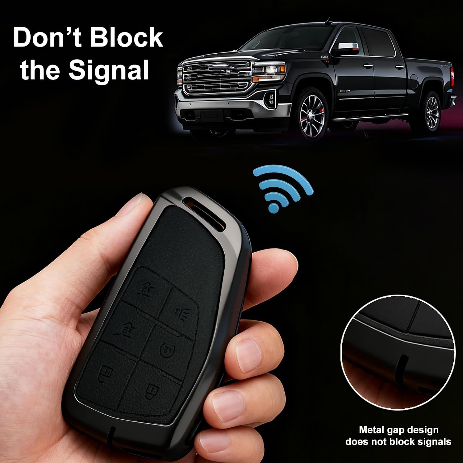 Metal Heavy-Duty Key Fob Cover, Compatible with GMC Yukon Denali Sierra 2021-2025~, Fit for Chevy Silverado Suburban Tahoe Buick, Zinc Alloy Key Case Protector (6 Button, Black)