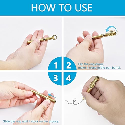 Miniatura 4 de SMOOTHERPRO Mini anillo de latón macizo, bolígrafo de acción con 2 recambios adicionales, llavero para conductor, cartero, anfitriona, cámper, color