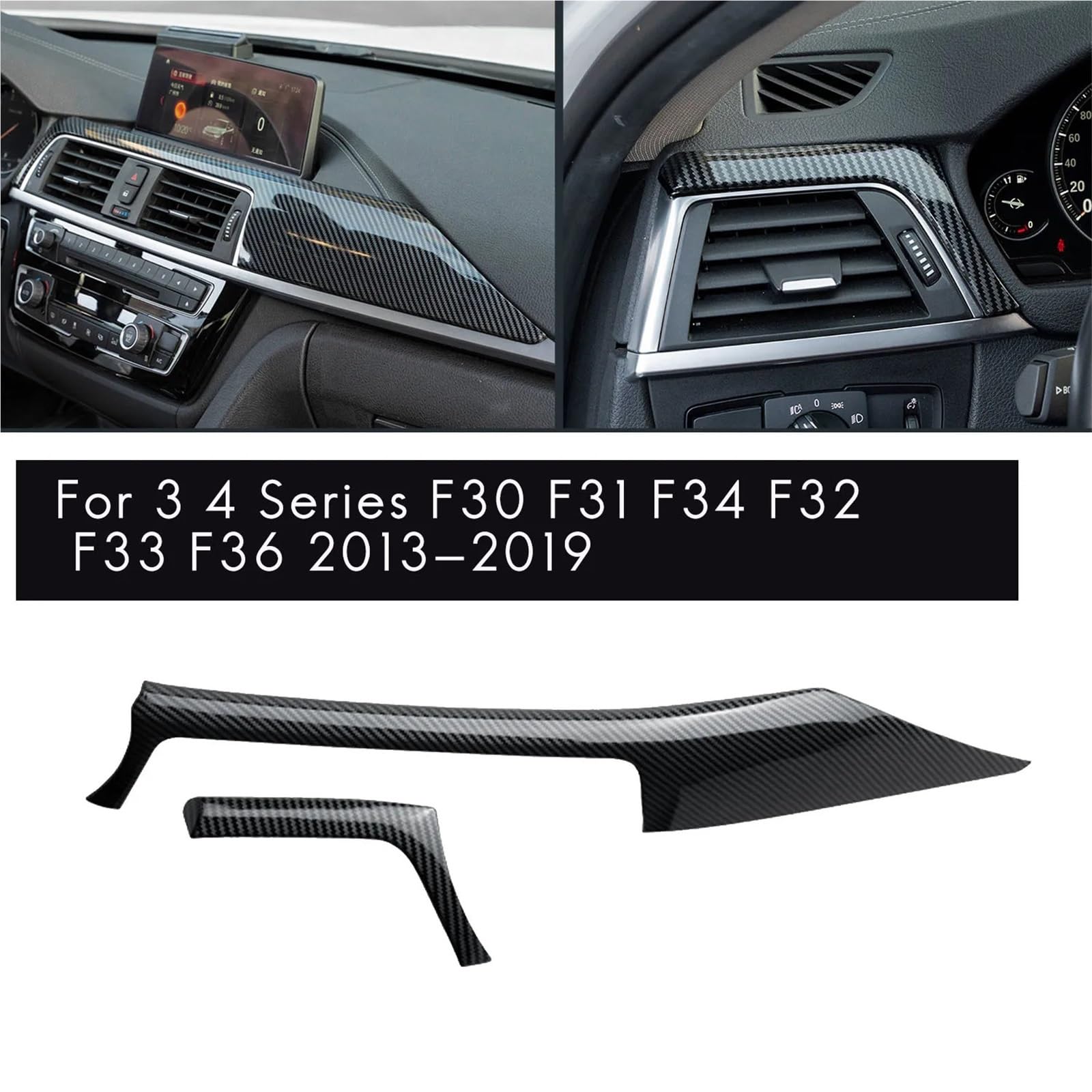 Folia na panel‌ Okleina skrzynia biegów‌ Pasuje do BMW serii 3 4 F30 F31 F32 F34 2013-2019 Carbon Fiber Central Dashboard Strip Trim + Lewa osłona otworu wentylacyjnego