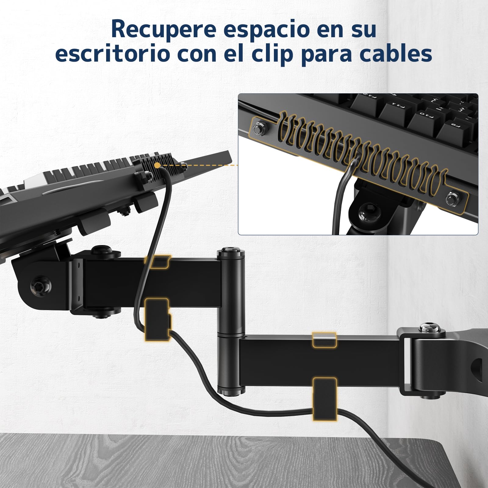 Soporte de Teclado para Poste 65,4 × 19,2 cm – Bandeja de Teclado Universal para Ø 28–60 mm, Rotación 360° e Inclinación Ajustable, Plataforma Ergonómica con Gestión de Cables, Negro