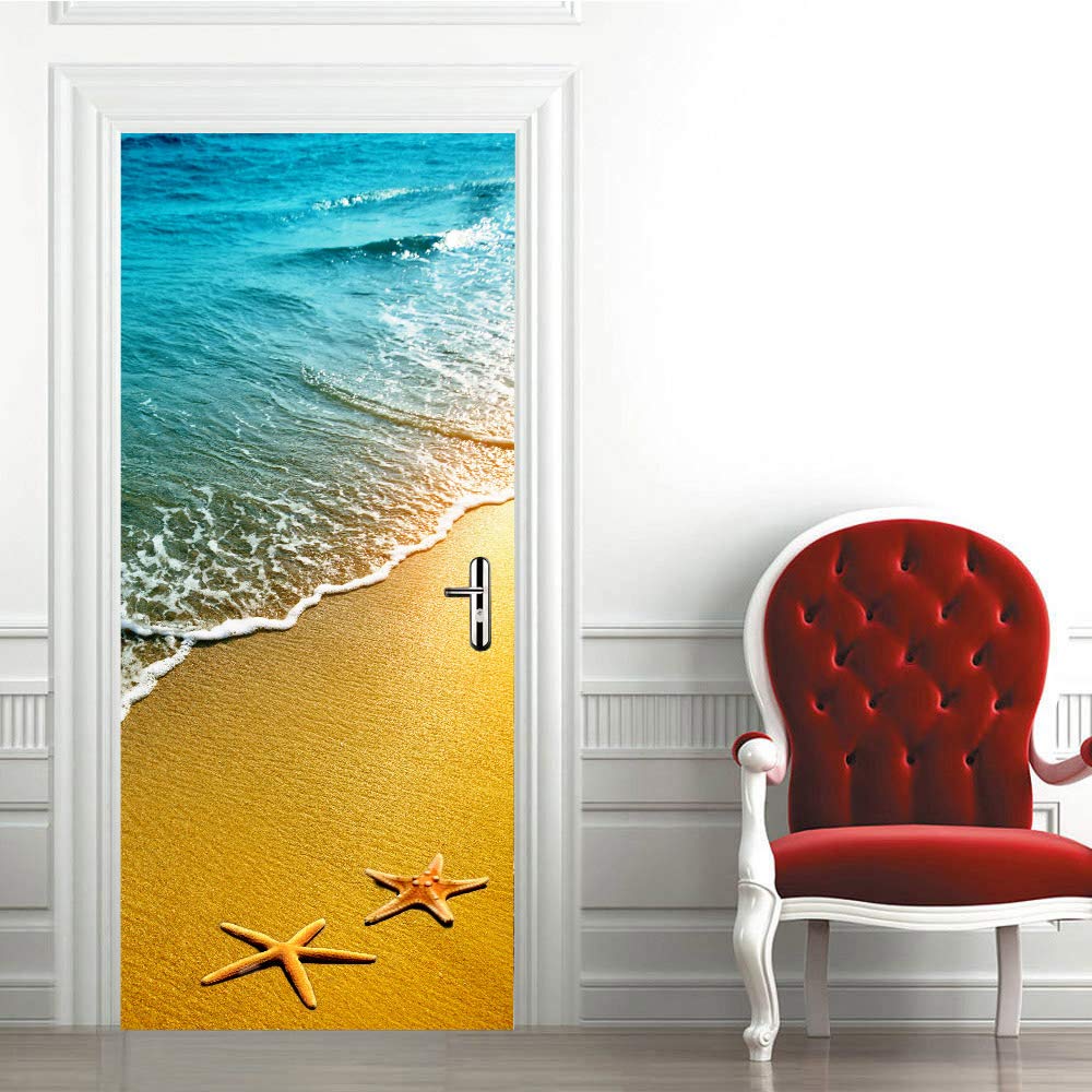 Sticker Porte Trompe l'oeil Plage 93x205 cm papier peint adhésif amovible