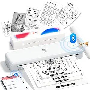 Phomemo Portable Printer, Wireless Bluetooth Thermal Printers, Support 8.5" x 11" and A4 Szie Thermal Paper, Compatible with iOS, Android & PC, Mobile Printer for Travel, Office, School, White