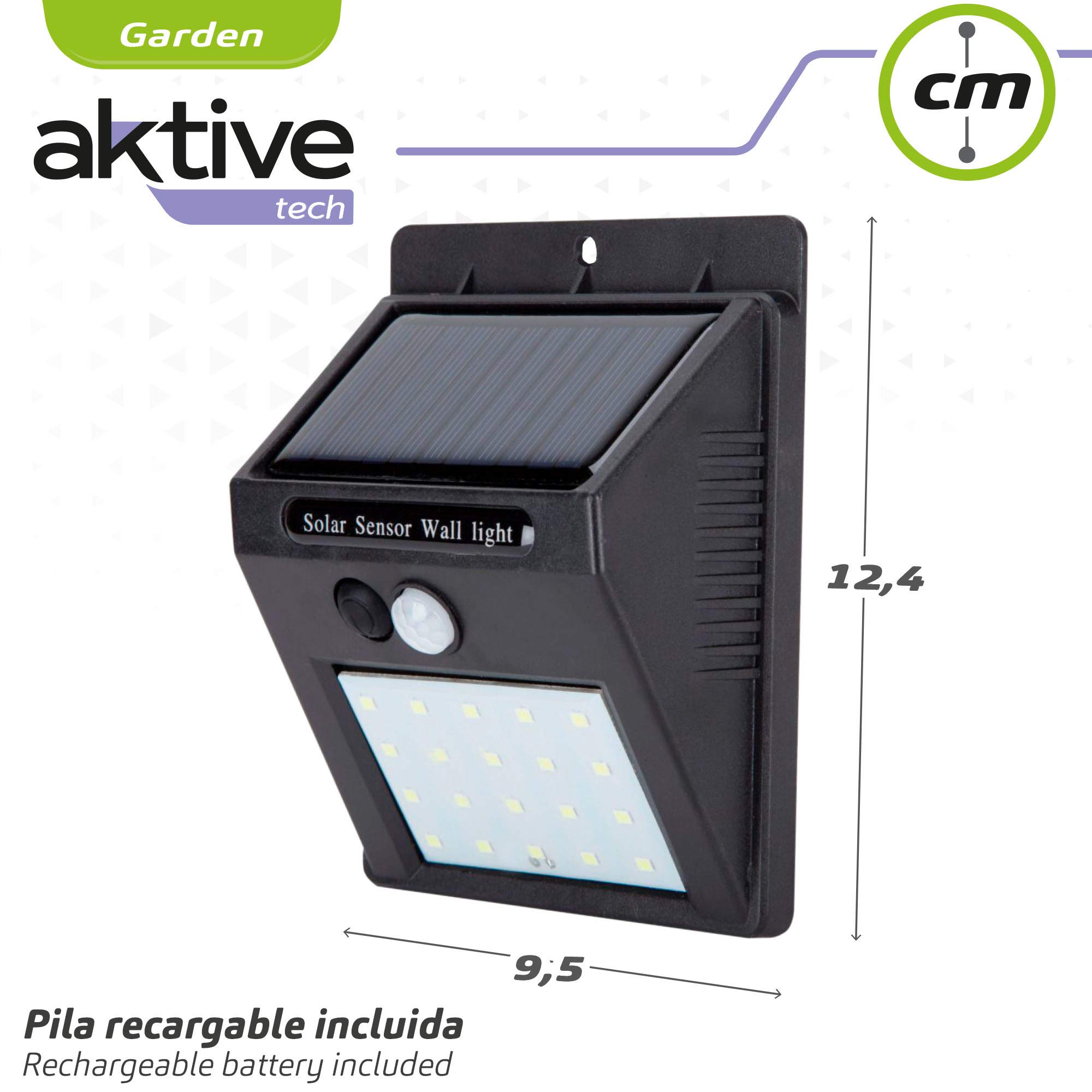 AKTIVE - Zestaw 6 świateł, Zewnętrzne lampy solarne LED, oświetlenie zewnętrzne, wodoodporne, czujnik ruchu światła, przycisk ON/OFF, zawiera 1 akumulator