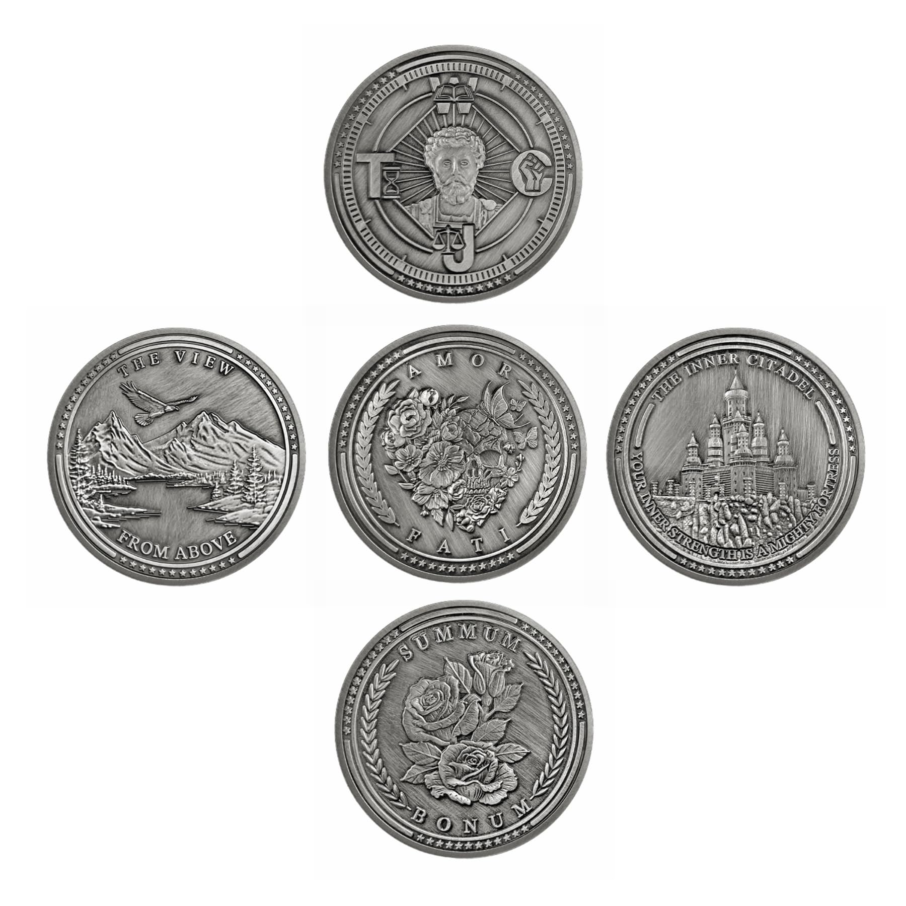 Stoic Coin Collection Stoicism Medallions Stoic Challenge Coin for Daily Stoic Practice Meditations Stoic Reminder Token for Stoicism Gifts, Set of 5