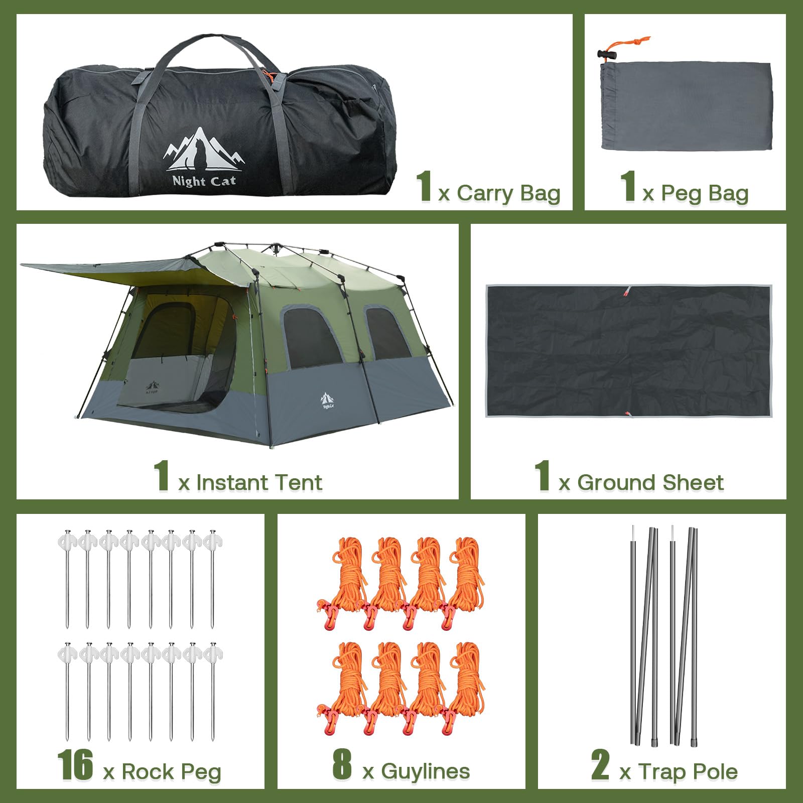 Night Cat Duży namiot rodzinny dla 8 osób: natychmiastowy namiot kabinowy, wodoszczelny, na kemping, glamping w parku, ogrodzie