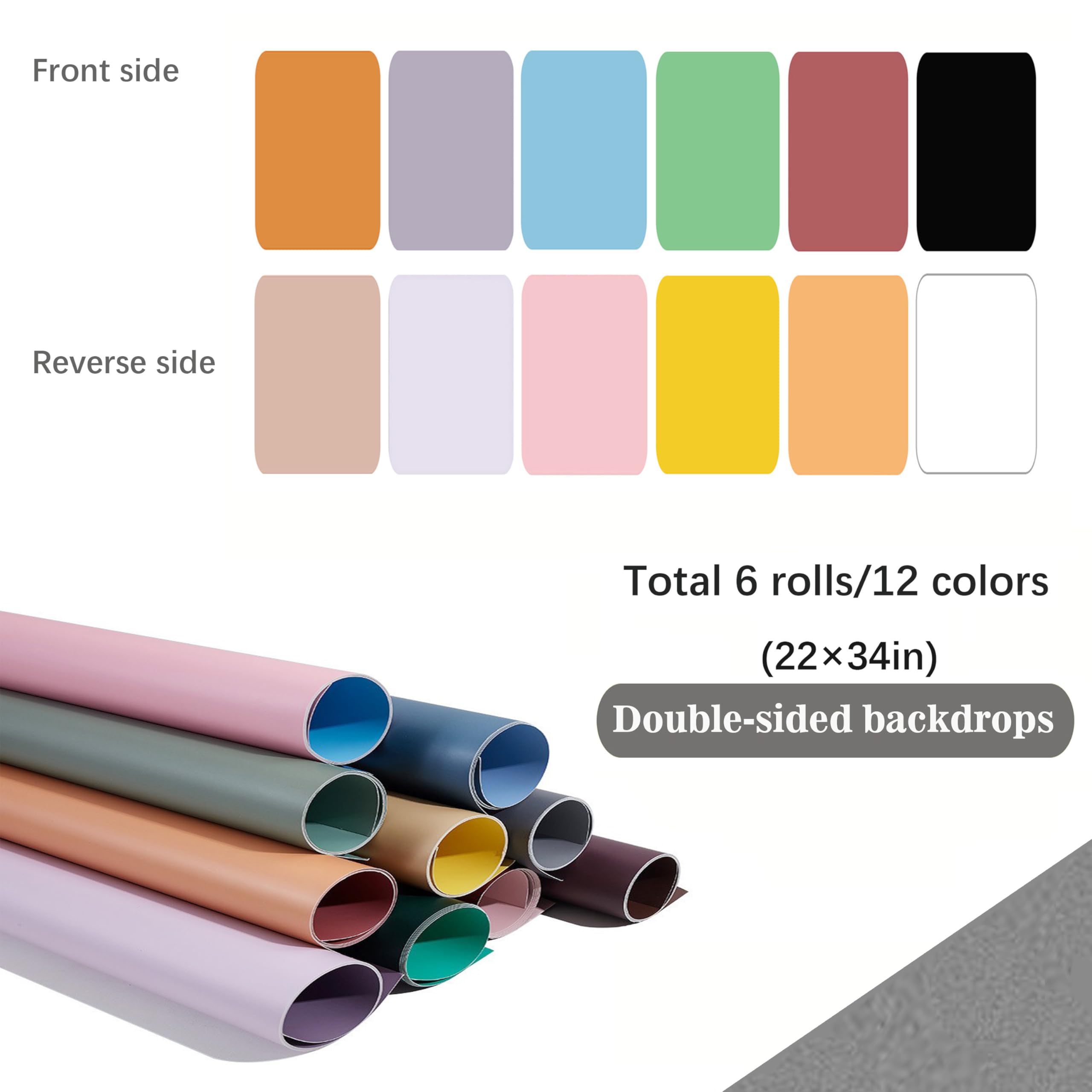 Fotohintergrund-Set Mit T-Ständer – 12 Papiere, 24 Farben, 86,4x45 Cm, Für Produktfotos