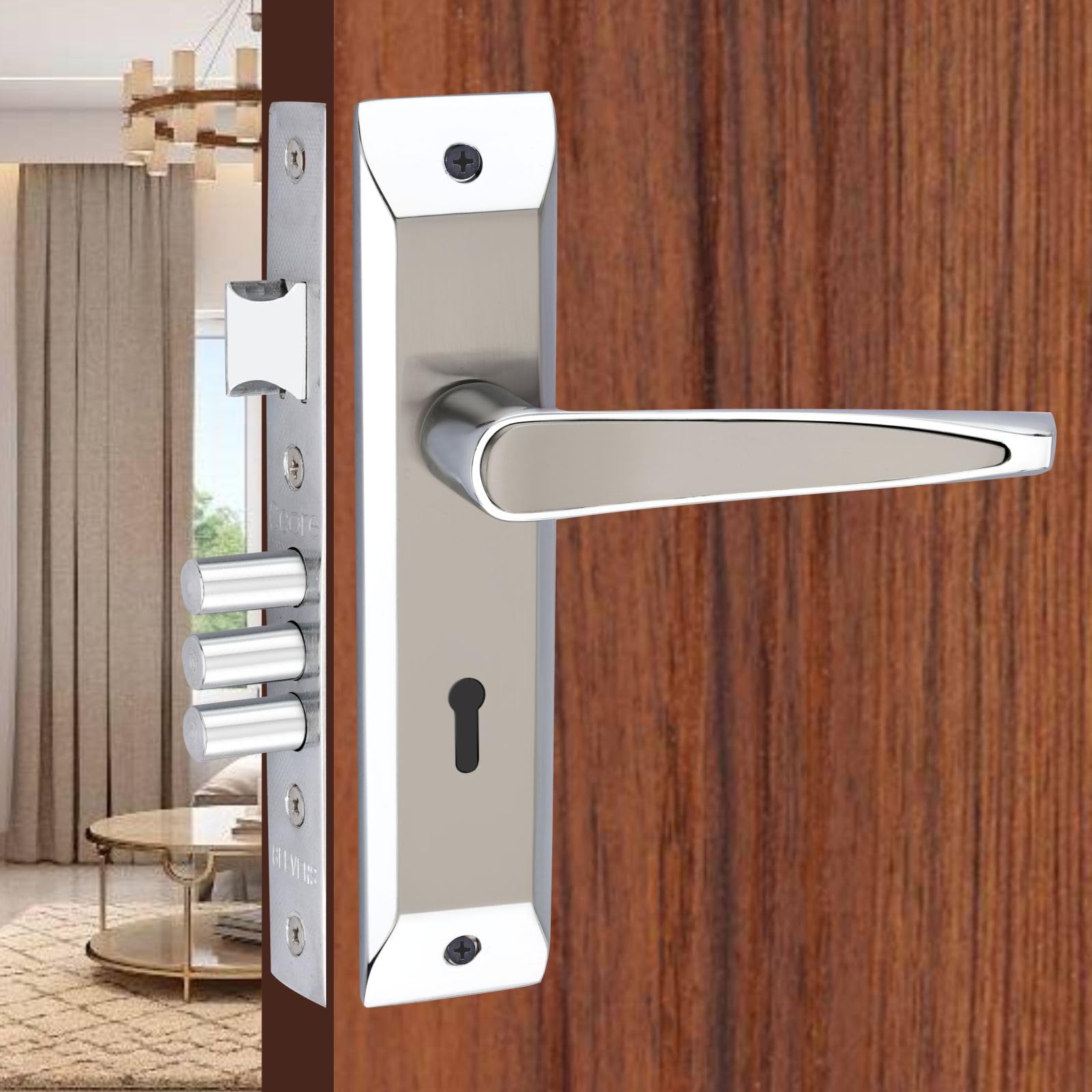 Ccore 1701 Mortice Handle Set with 6 Lever Lock, Chrome Plated Finish, 8-Inch Zinc Mortice Lock Body, Smooth Mortice Handle, KY Lockset for Home, Office, Main Doors, Entrance Doors & All Wooden Doors