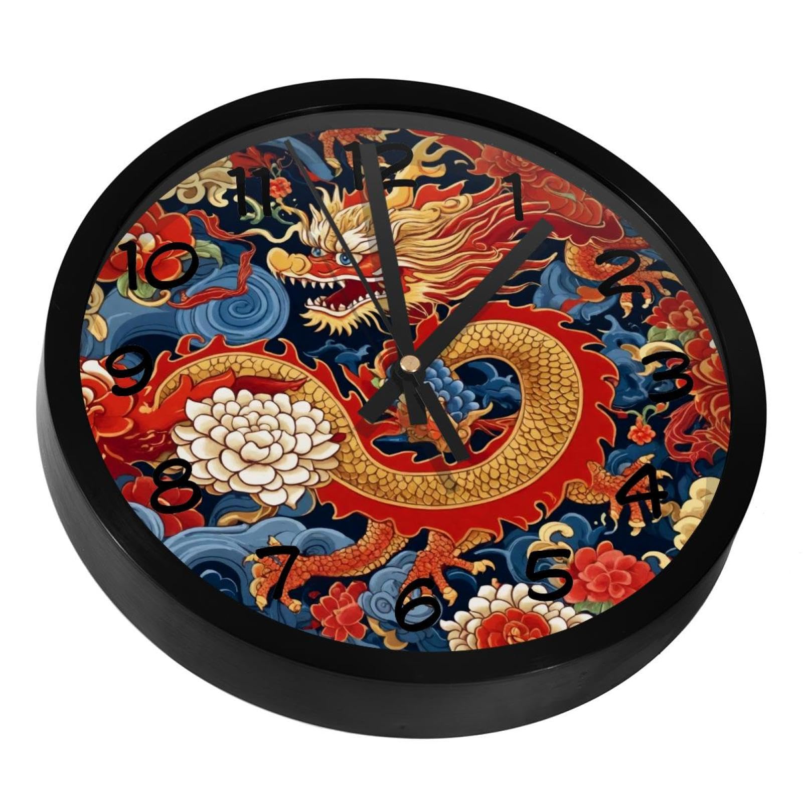 Horloge murale silencieuse Auspicious pivoine colorée sans tic-tac
