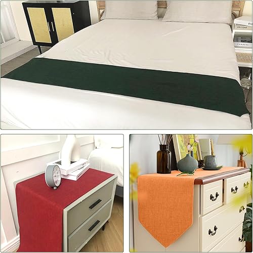 Miniatura 7 de Camino de mesa estilo lino con borlas, lavable, rústico, para decoración de mesa de comedor, café, sala de estar, Navidad, Acción de Gracias (verde