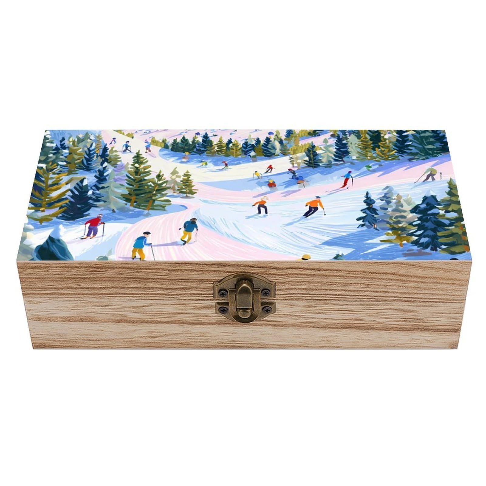 CGSBNGHA Ski Slope Wooden Storage Boxes with Lid Memory Box Decorative Organiser for Office And Home