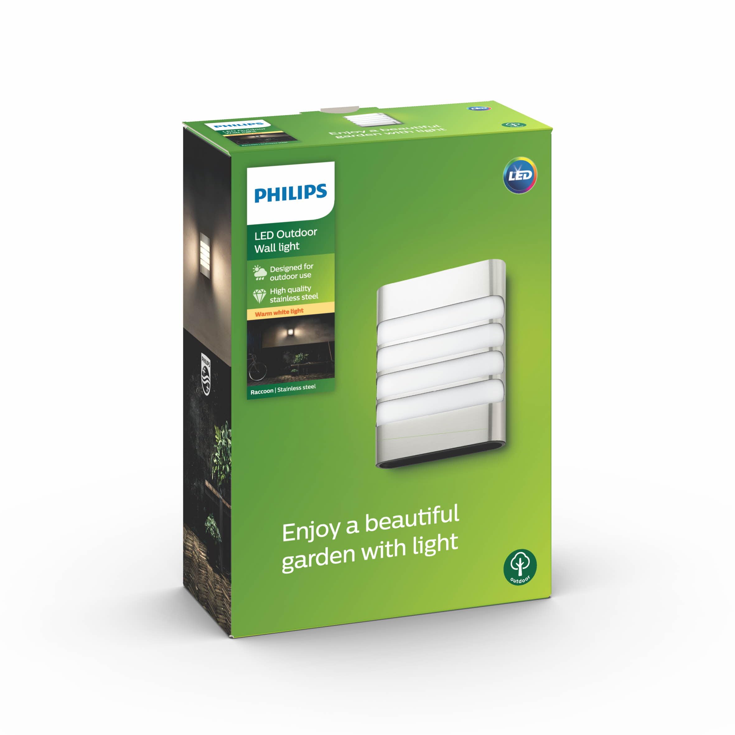 Philips myGarden Raccoon - Aplique, iluminación exterior, sin sensor de movimiento, LED, luz blanca cálida, IP44, color gris
