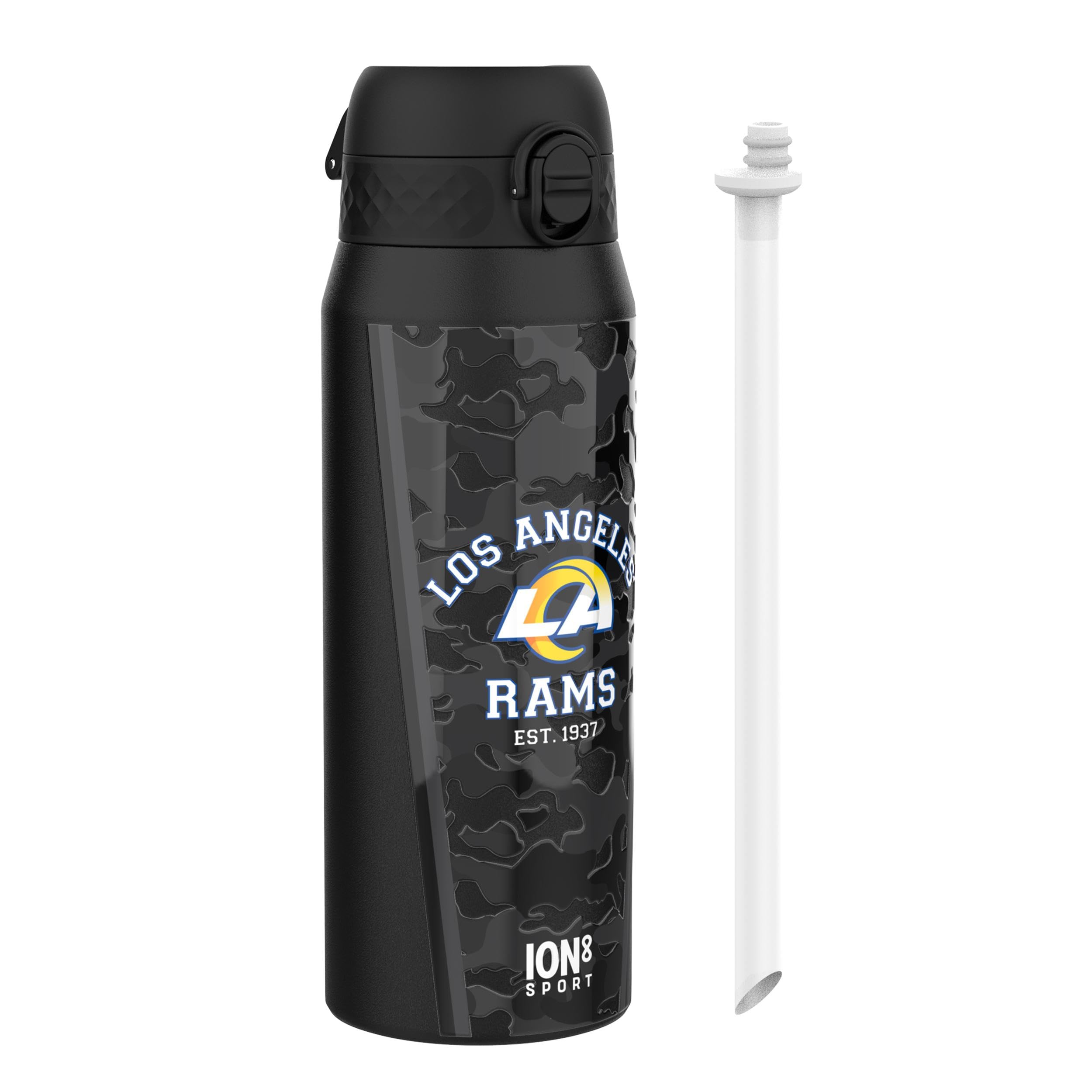 NFL Los Angeles Rams Sports Thermal Water Bottle with Removable Straw, 750ml/24oz, Leak Proof Insulated Drinking Bottle, Easy to Open, Secure Lock, Dishwasher Safe, Flip Cover, Metal Water Bottle