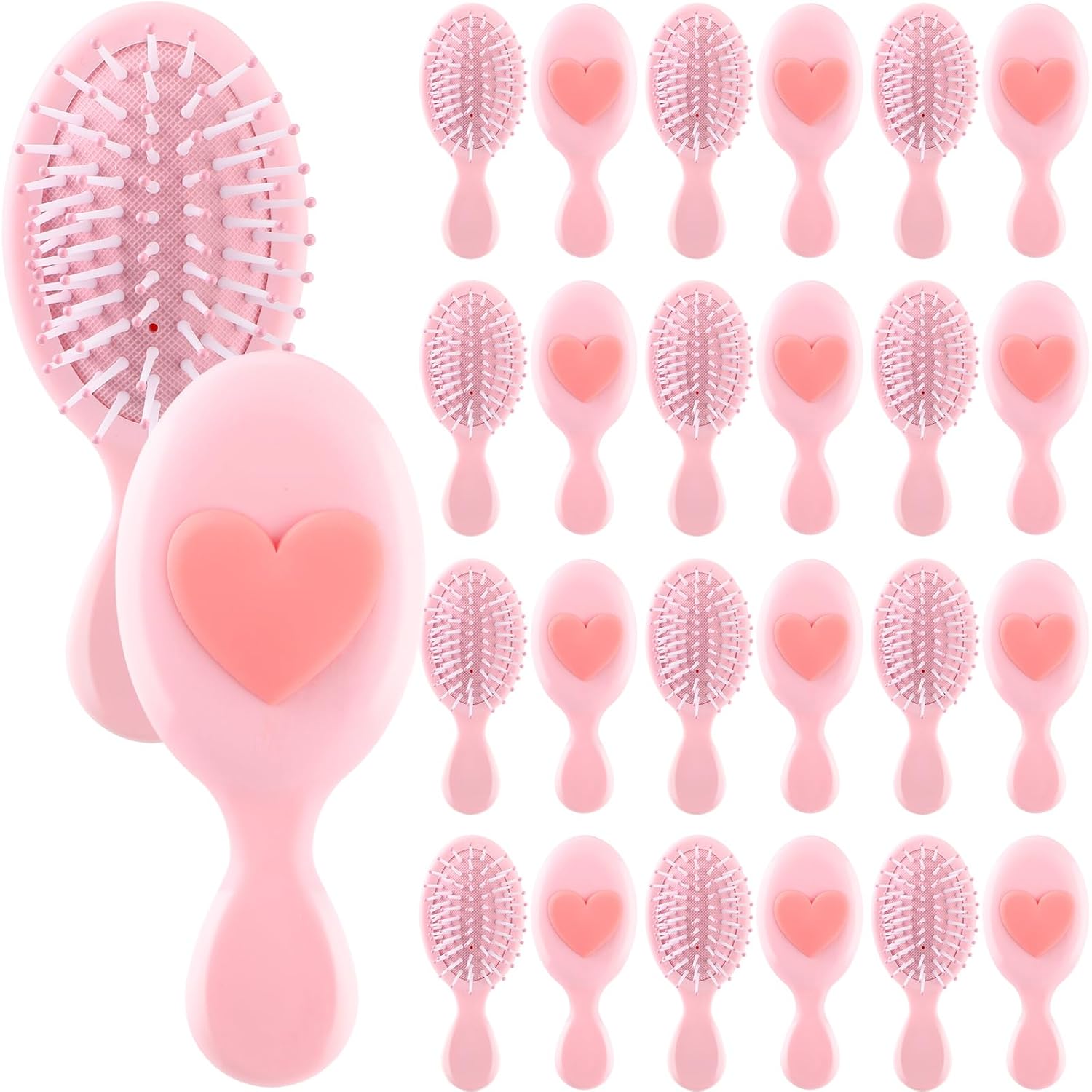24 Pcs Mini Detangler Hair Brush Bulk Dry and Wet Detangling Travel Hairbrush Suitable for Women Bridesmaid Gifts Spa Party Supplies(Heart)