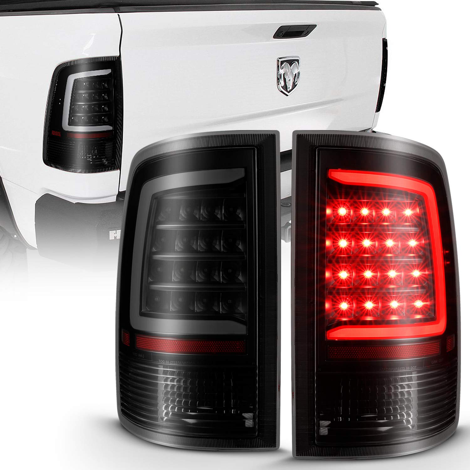 Lámpara Trasera LED Ahumada Con Barra De Luz Blanca Para Dodge Ram 1500/2500/3500 2007-2009 – Estilo C-TUBE