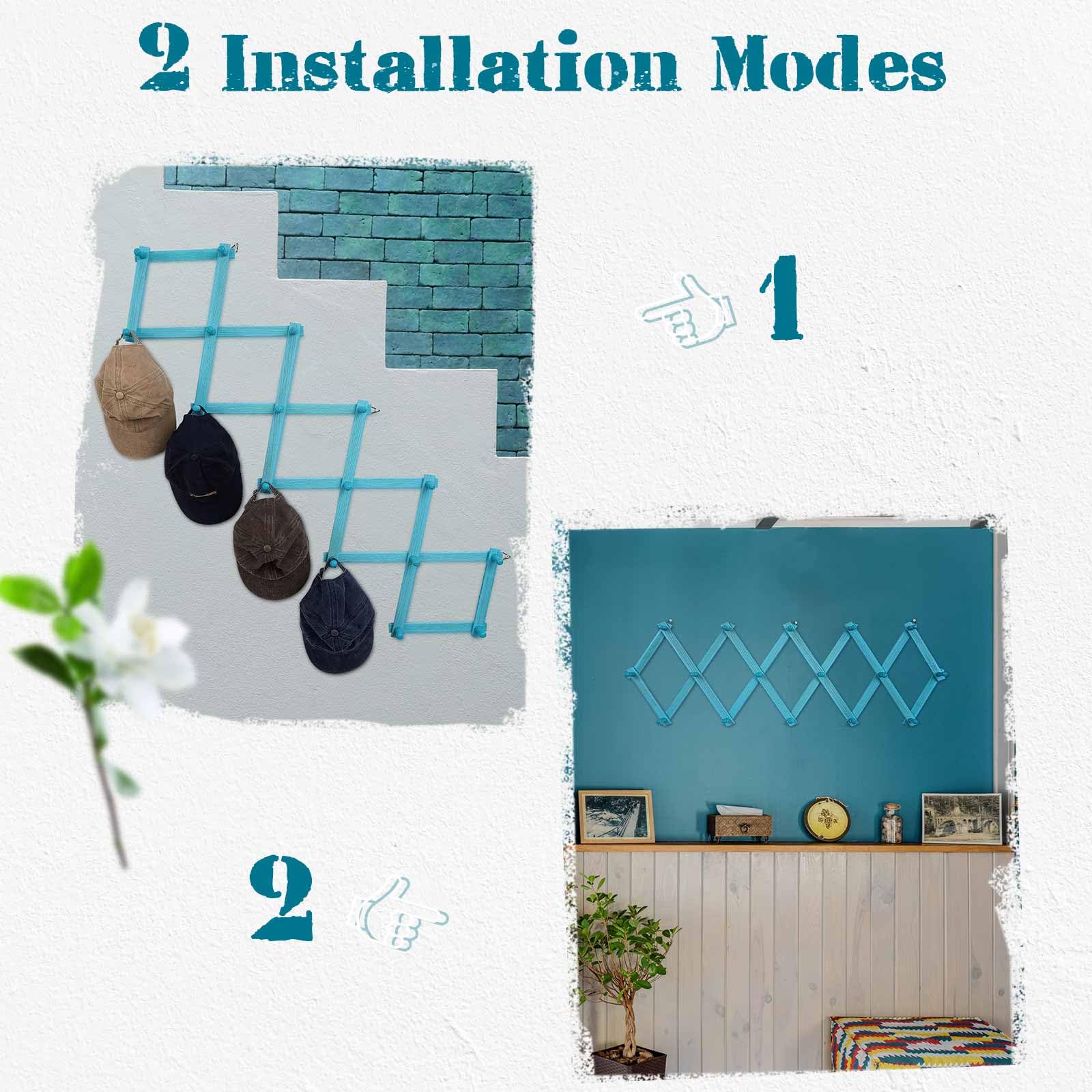 SCUNDA Beachy - Perchero de pared costero con 16 ganchos para colgar, decoración de playa para el hogar, perchero de madera montado en la pared de estilo náutico (azul rústico)
