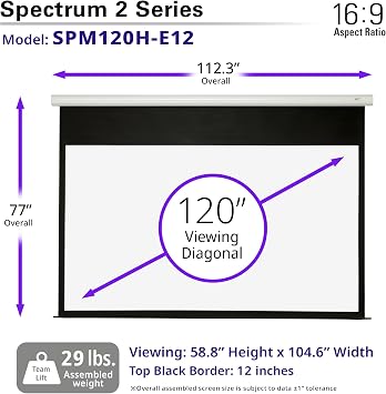 Elite Screens Spectrum2, 120-inch 16:9, 12-inch Drop, Electric Motorized Drop Down Projection Projector Screen, SPM120H-E12