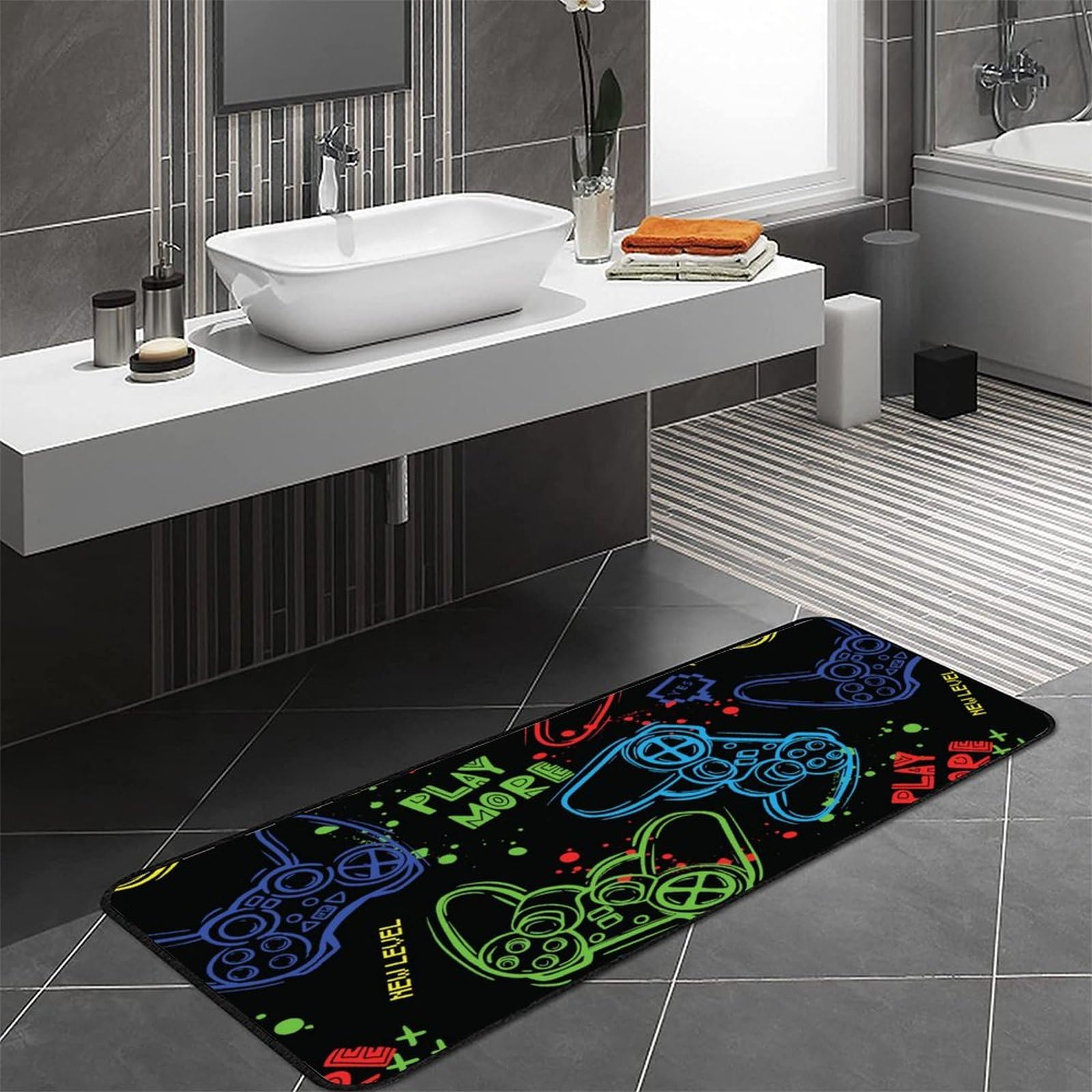 MoBlinko Gaming Rug Joystick Gamepad Kitchen Rugs Gamer Bath Mat Non Skid Washable Standing Floor Mat Runner Carpet for Gamer Decor Boys Room 39x 20 Inch