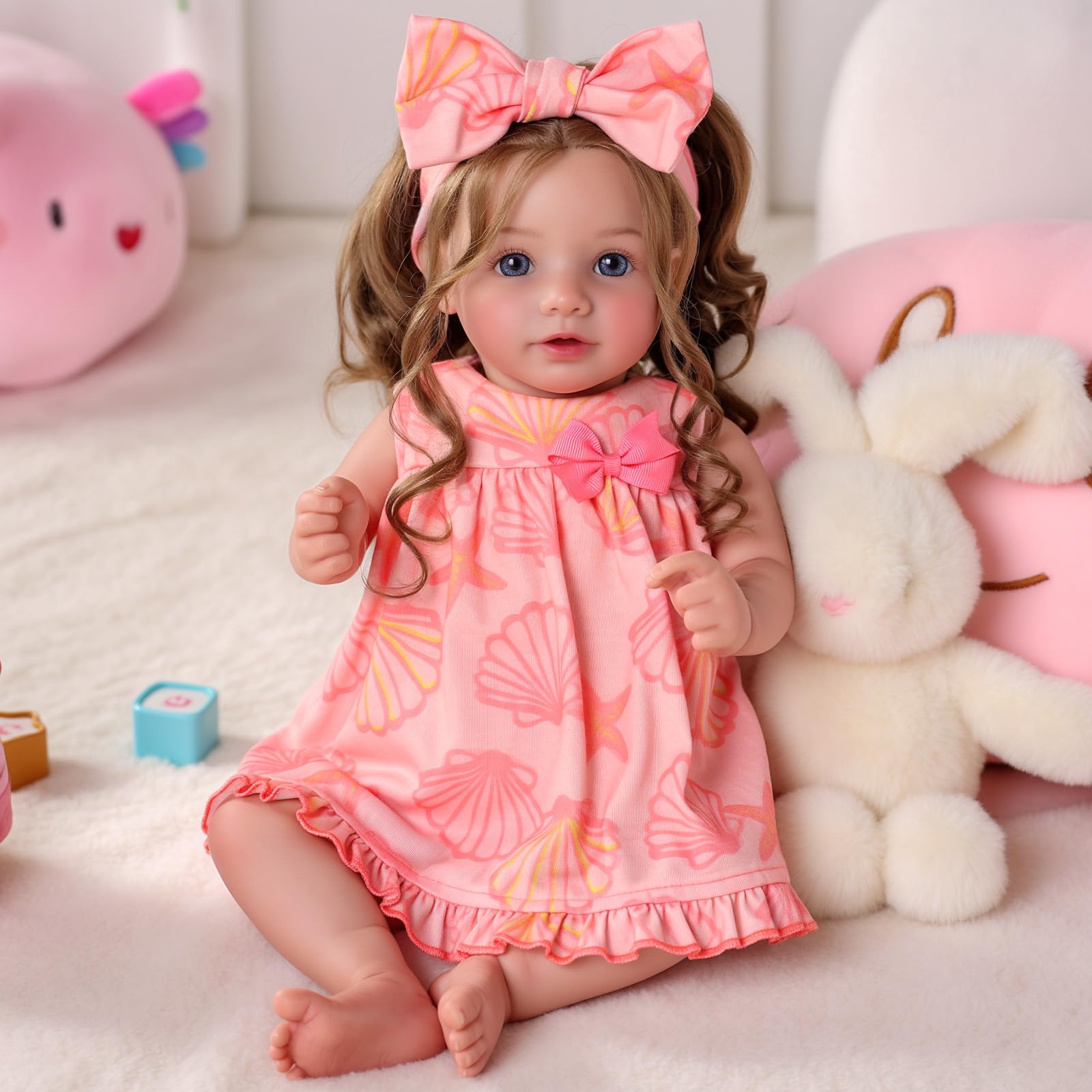 BABESIDE Lifelike Reborn Baby Dolls, 20 Inch Realistic Reborn Girl Doll with Long Curly Brown Hair - Image 3