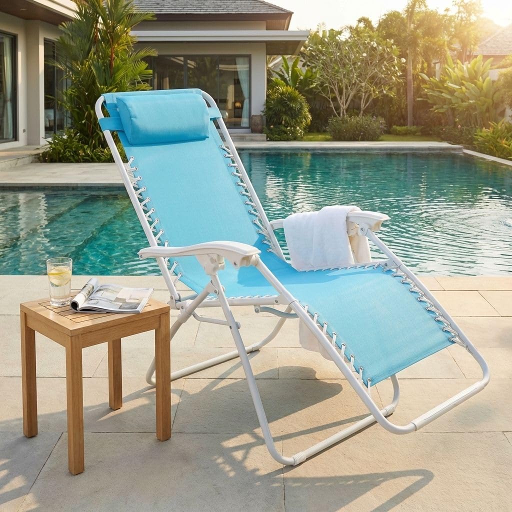 milani home - sdraio mare campeggio, acciaio e textilene, pieghevole prendisole, azzurro