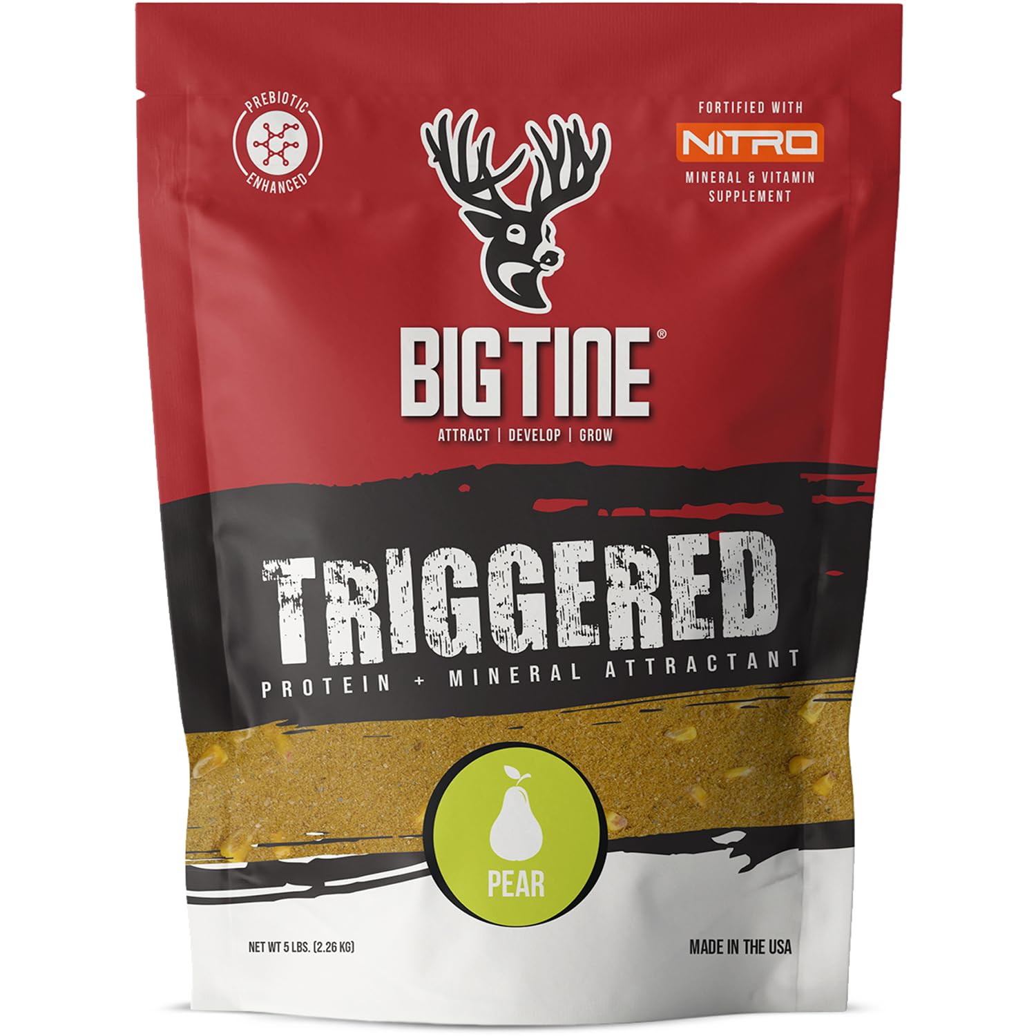 Big Tine Triggered Protein and Mineral Deer Attractant, Pear Flavor, 5 lbs Bag, Great Addition to Wildlife Feed, Long Lasting Scent, Packed with