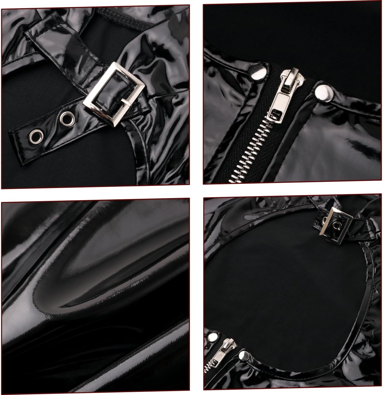 ROSVAJFY Womens Sexy Short Sleeve Patent Leather Mini Dress Wetlook Latex Bodycon Lingerie Dresses Party Night Out Clubwear