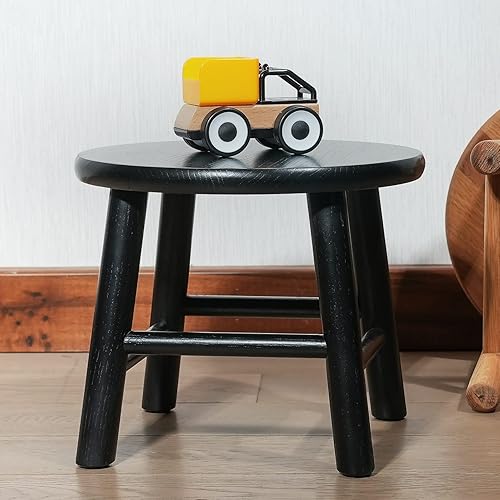 Miniatura 2 de CONSDAN Taburete redondo de 9 pulgadas para adultos y niños, otomano de madera maciza de roble macizo cultivado en Estados Unidos, taburete pequeño