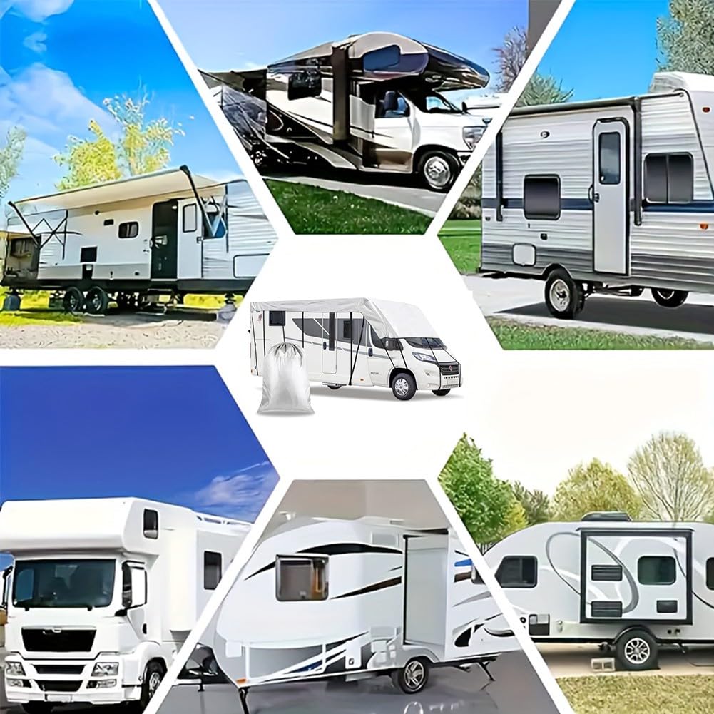 Oxford 210D toutes saisons pour camping-car Housse d'hiver imperméable résistante aux UV Véhicules de camping et pour grandes tentes Gris 7,5 m x