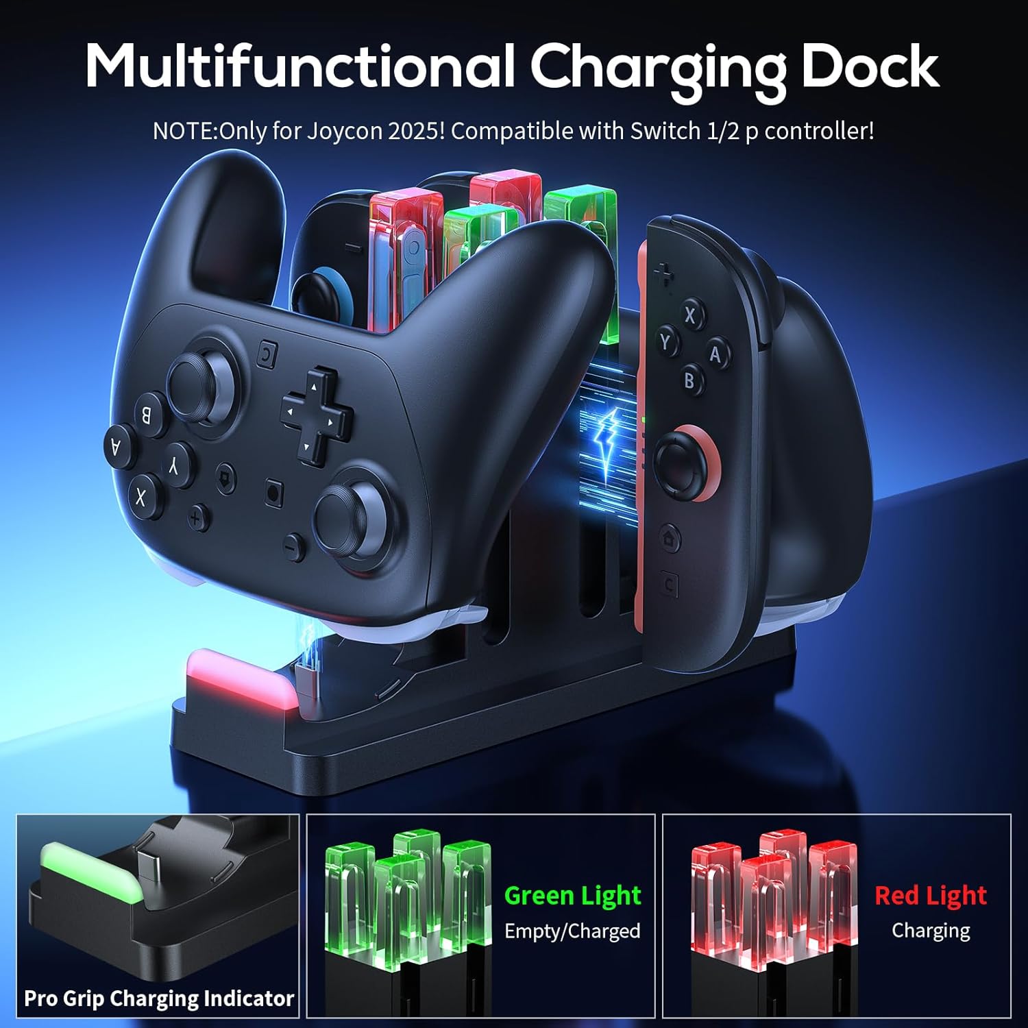 FASTSNAIL Charging Dock Compatible with Switch 2, Charging Stand for Switch 1/2 P Controller, Charging Orgnizer for Joycon 2 & for Pro Controller with Charge Indicator and USB Cable for Sega Systems - Image 3