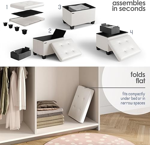 Miniatura 378 de Otomana plegable para dormitorio o sala de estar, con contenedores de almacenamiento, reposapiés para el extremo de la cama, soporta hasta 660 lb,