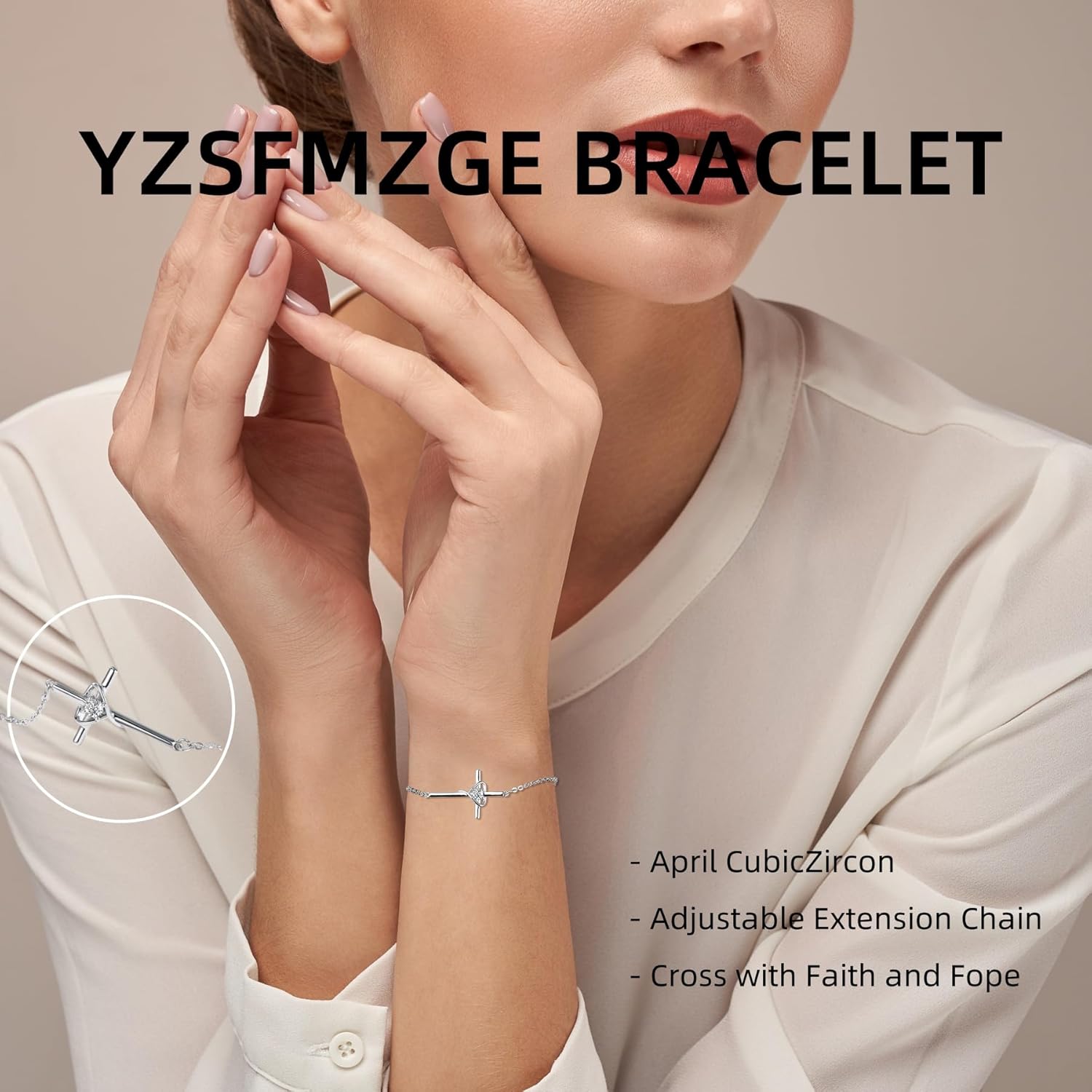 YZSFMZGE Birthstone Bracelet 925 Sterling Silver Birthstone Cross Bracelets for Women Cross Heart Cubic Zircon Adjustable Jewelry Gifts for Birthday Christmas - Image 5