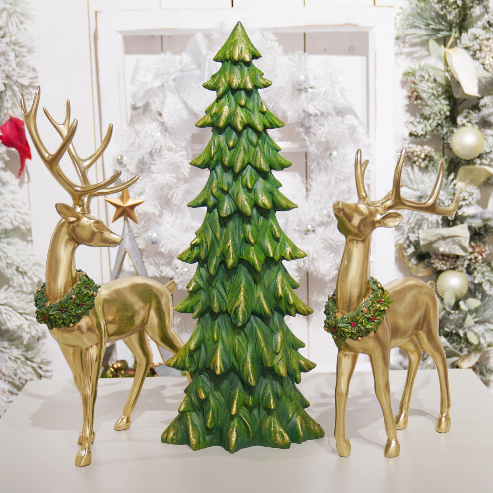 Newman House Studio Standing Reindeer Tree Figurine ChristmasDecor 10.75 * 7 * 20.25 inch for