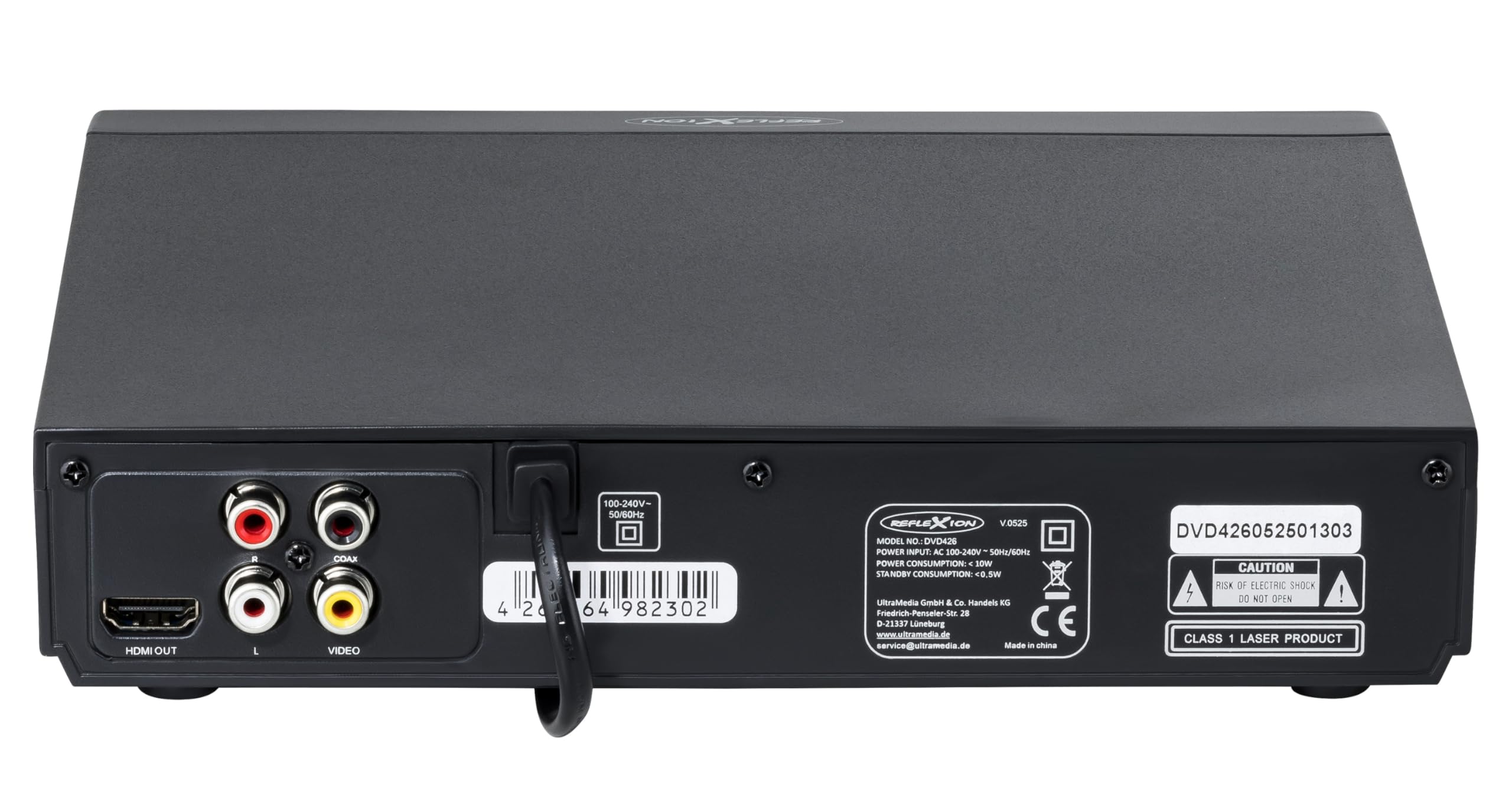 Reflexion DVD-/CD-Player DVD426 mit HDMI & USB | Kompakt mit Display & CD-zu-USB-Kopierfunktion | Unterstützt DVD/CD/MP3/AVI | Fernbedienung & AV-Kabel inklusive | Schwarz