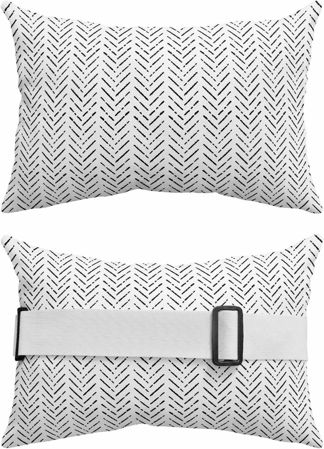 Outdoor Pillow for Lounge Chair with Strap & Insert Black Stripes Recliner Head Pillow Modern Art Lines Waterproof Headrest Patio Lumbar Pillows for Beach Pool Office Chaise Chair 11x16 Inch