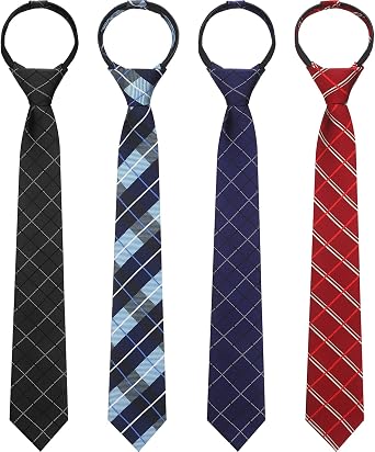 Geyoga 4 Pcs Pre-tied Boys Ties, 15 Inch, Plaid, Adjustable, Elastic Strap