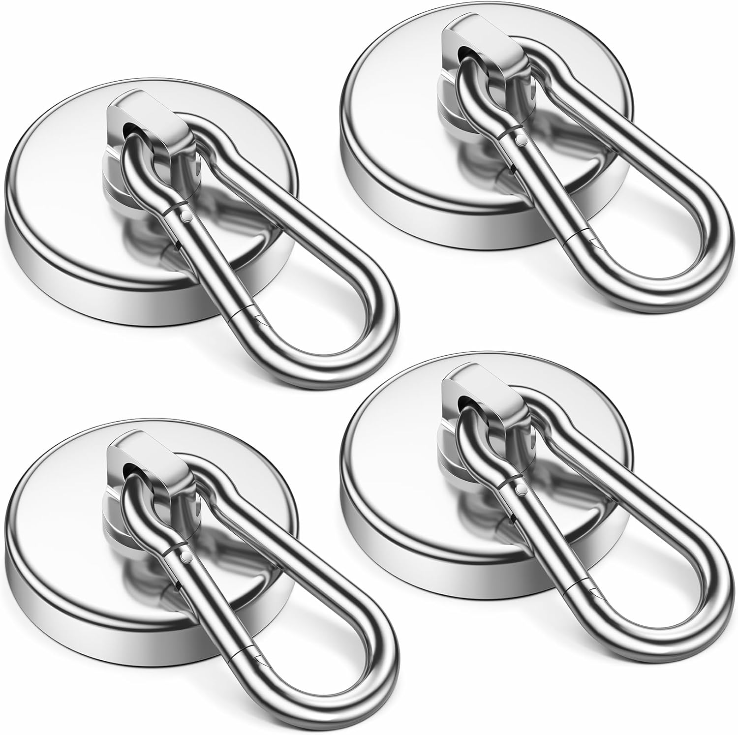 VNDUEEY Strong Magnetic Hooks, 150Lbs 4 Pack Neodymium Grade-52 Magnet Hooks Heavy Duty, Magnets with Swivel Carabiner Hook for Hanging, Cruise, Garage, Refrigerator, Kitchen, Office, Home