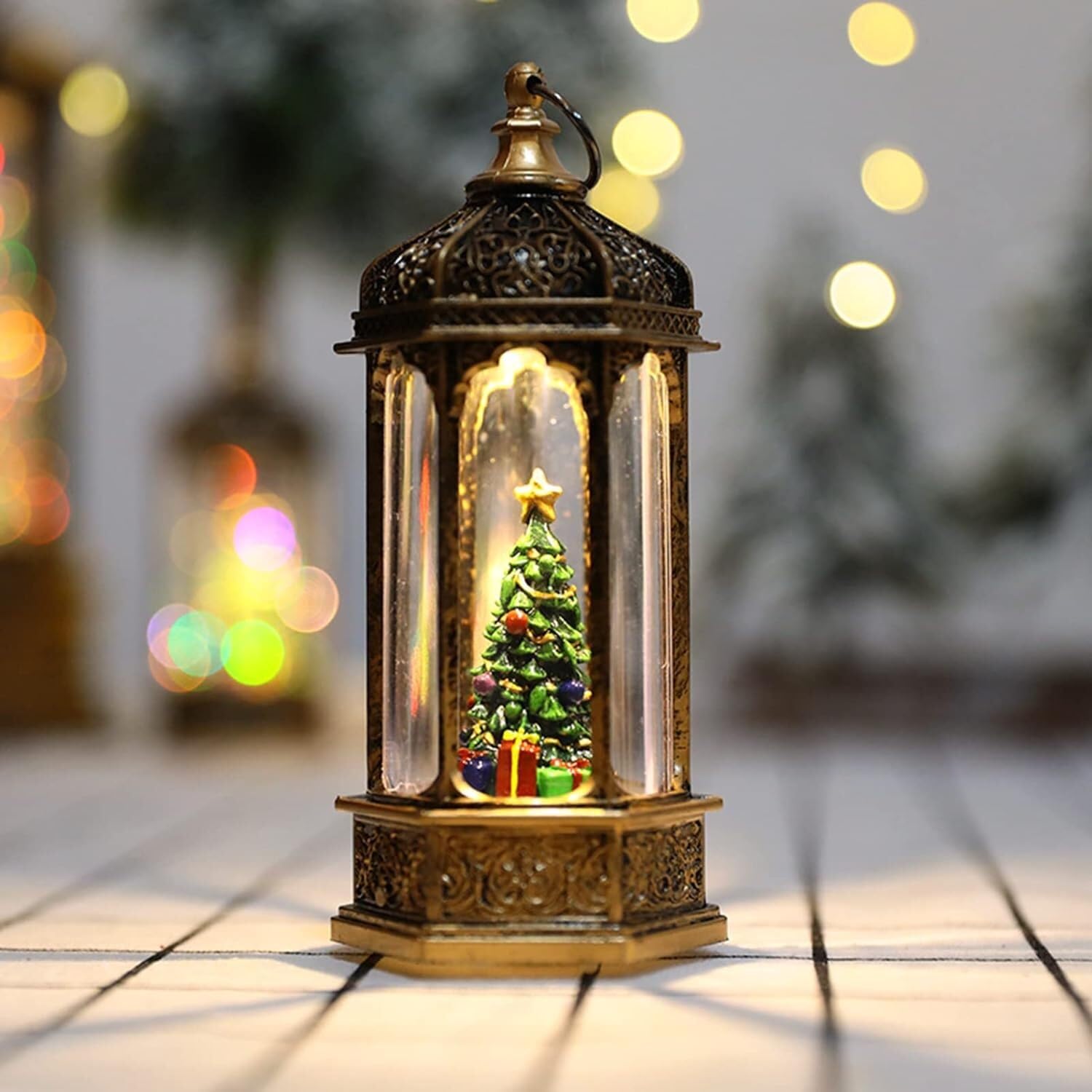 Candele lanterne, Lanterna natalizia a LED con luce notturna, da tavolo e appendere, multicolore 14x5,5 cm(C)