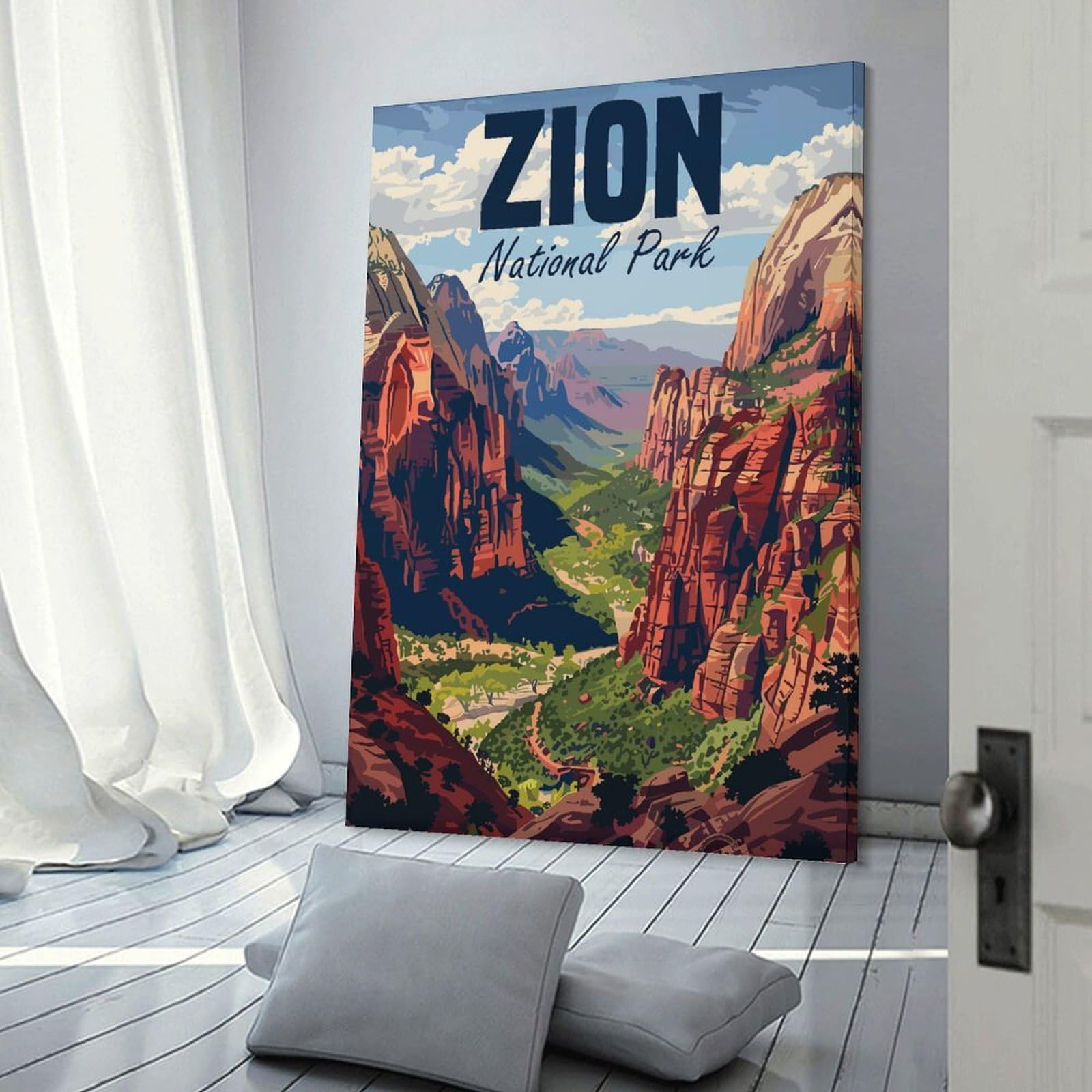 Junmoney Zion National Park Canvas Wall Art, 16x24inch(40x60cm), for Bedroom Decor, Cosy Corners Or Studios, Stylish Decor for A Restful Room Update