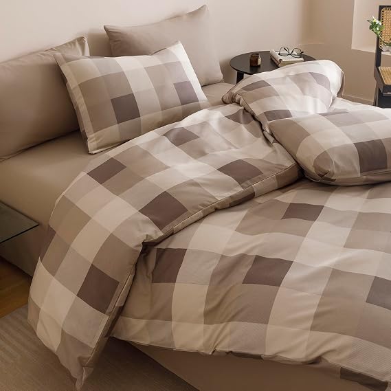 KAREVER Gingham Checkered Comforter Twin Khaki Plaid Bedding Set Boys Girls Colorful Grid Cottagecore Blanket Twin