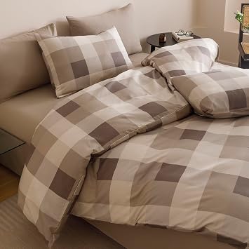 KAREVER Gingham Checkered Comforter Twin Khaki Plaid Bedding Set Boys Girls Colorful Grid Cottagecore Blanket Twin