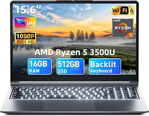 15.6 Zoll Laptop 16GB RAM 512GB ROM, Enthaltene AI Copilot, AMD R5 (übertrifft i5-13420H, bis zu 3.6GHz), FHD Display Notebook, WiFi 6 USB 3.0, Full-Function Type-C