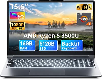 15.6 Zoll Laptop 16GB RAM 512GB ROM, Enthaltene AI Copilot, AMD R5 (übertrifft i5-13420H, bis zu 3.6GHz), FHD Display Notebook, WiFi 6 USB 3.0, Full-Function Type-C