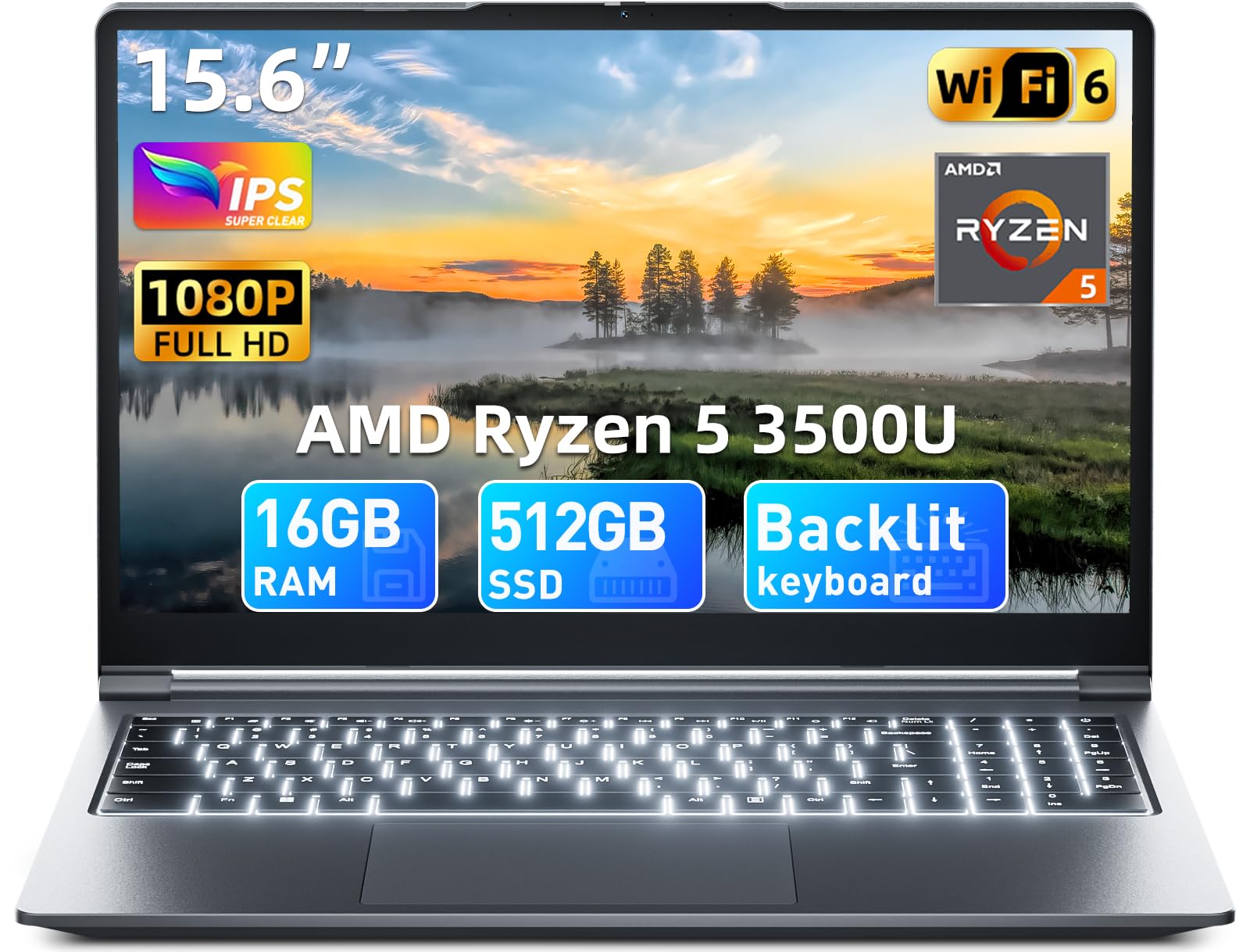 THEYETI Laptop 15.6 Zoll, 16GB RAM 512GB ROM,Enthaltene AI Copilot, AMD R5 (bis zu 3.6GHz), FHD Display Notebook, WiFi 6 USB 3.0 Full-Function Type-C (Schwarz)