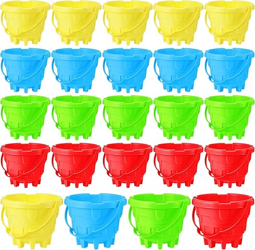 Sratte 24 cubos de castillo de arena de 5.5 pulgadas, cubo de arena de plástico para playa, cubetas de castillo, juguetes de construcción de