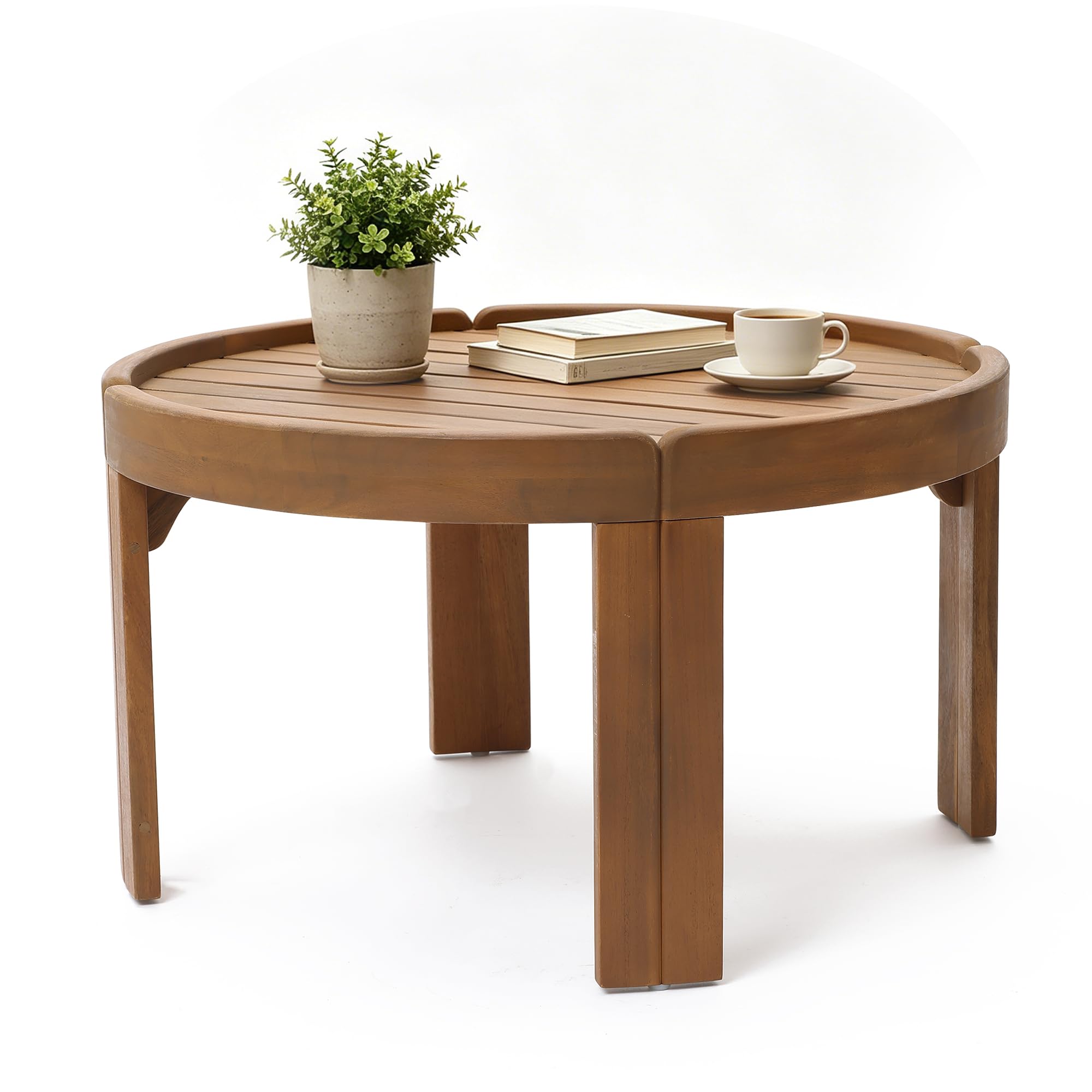 Hometopia Couchtisch Rund 70 cm Holz, Moderner Wohnzimmertisch aus Akazienholz, Minimalistischer Sofa Tisch Braun, Skandinavischer & Boho Couchtisch für Wohnzimmer,Ø 70 cm × H 40 cm